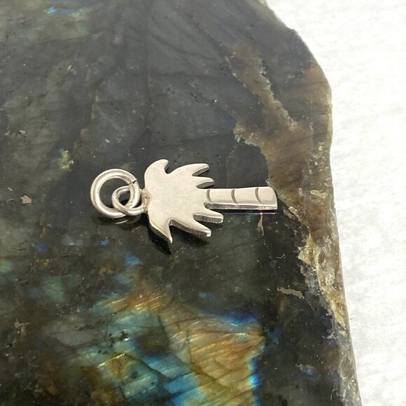 Solid Sterling Silver 925 1.24" Palm Tree Palmetto Tree Charm Pendant - Picture 4 of 16
